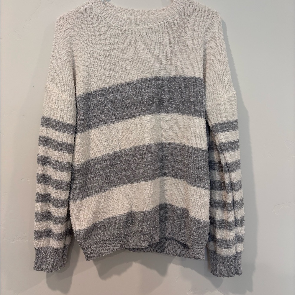 Knox Rose Cream and Gray Striped Crewneck Sweater